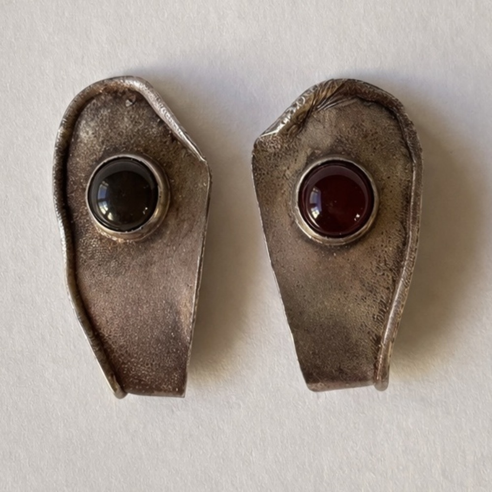 Vintage Sterling Silver Earrings with Deep Red Stones